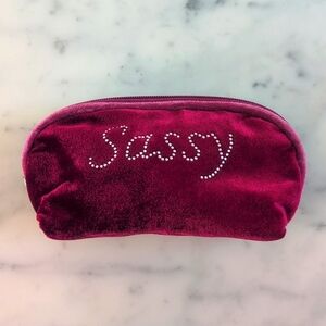 NWOT. Rhineston Sassy Collection: Two Shades of Burgundy Velvet Makeup Bag.